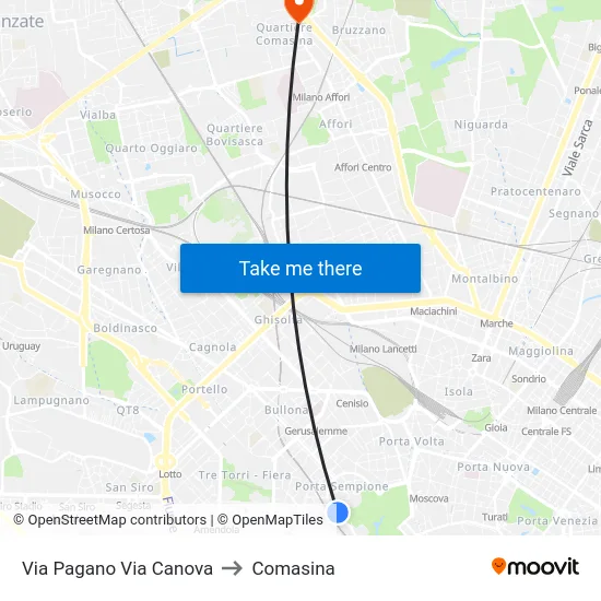 Pagano Street Canova Street to Comasina map