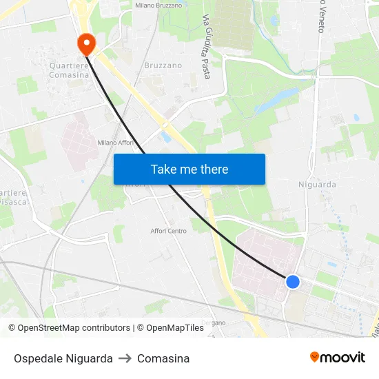 Niguarda (Ospedale) to Comasina map