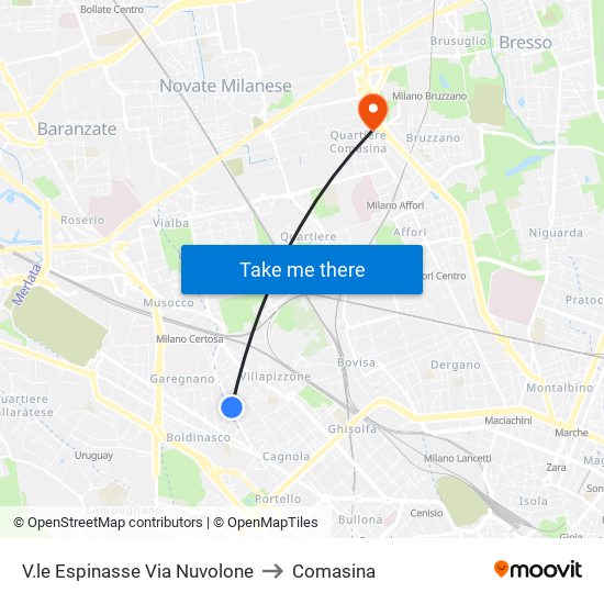V.le Espinasse Via Nuvolone to Comasina map
