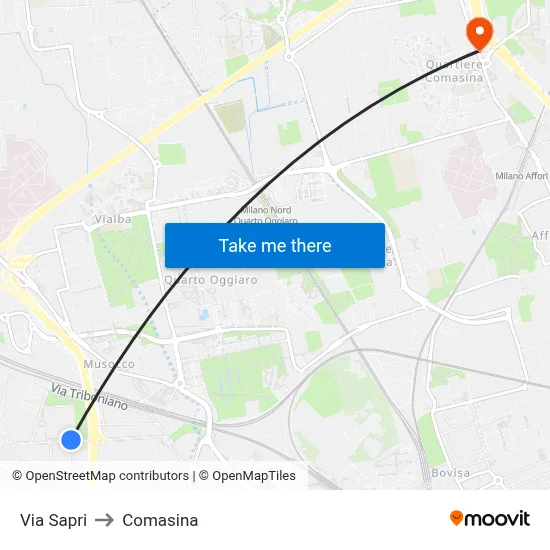 Via Sapri to Comasina map