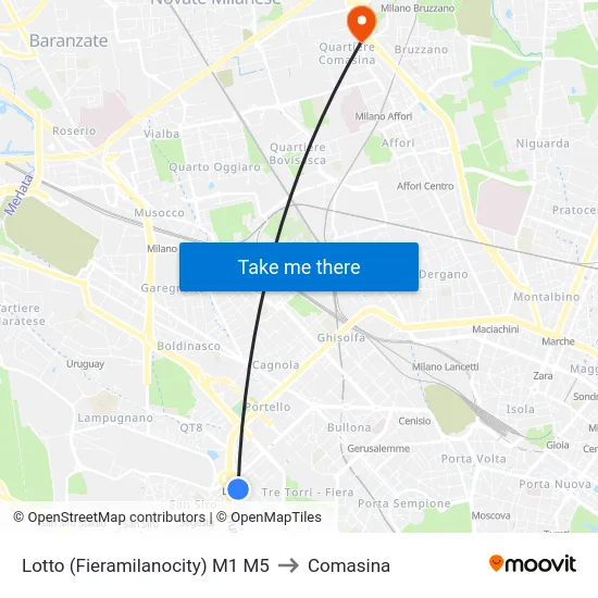 Lotto M1 M5 to Comasina map