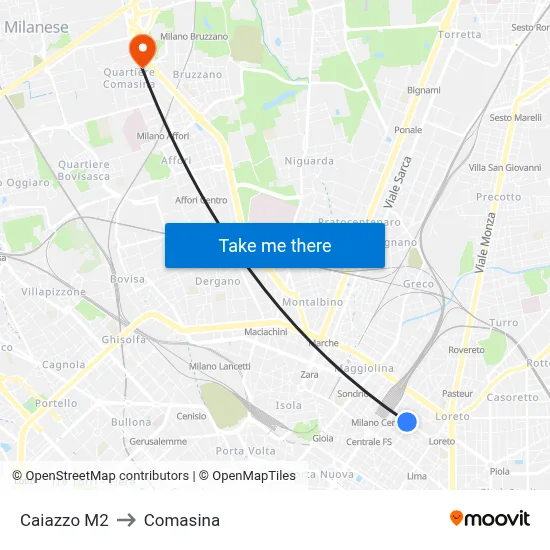 Caiazzo M2 to Comasina map