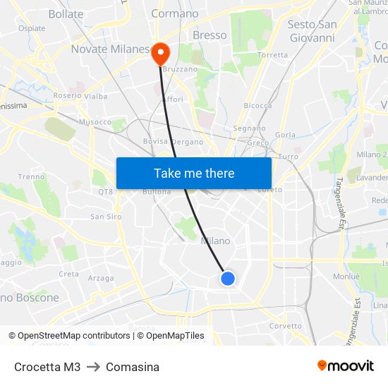 Crocetta M3 to Comasina map