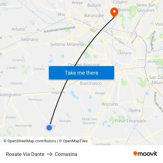 Rosate Via Dante to Comasina map