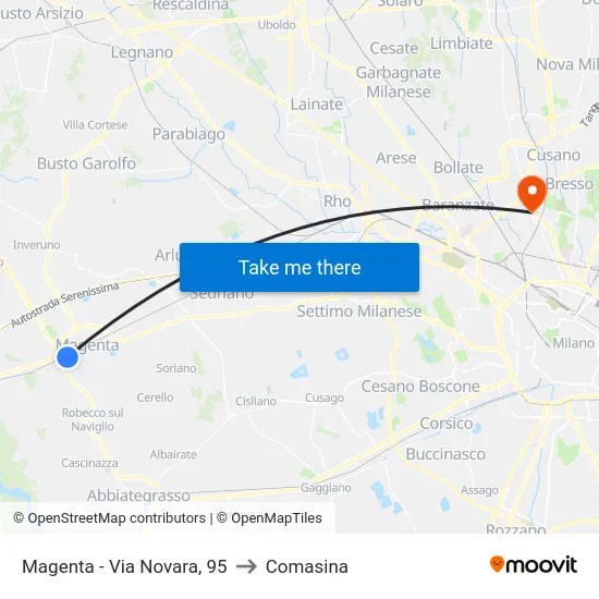 Magenta - Via Novara, 95 to Comasina map