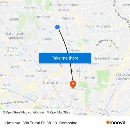 Limbiate - Turati Street Stop 38 to Comasina map