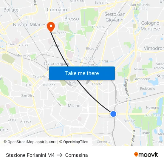 Stazione Forlanini M4 to Comasina map