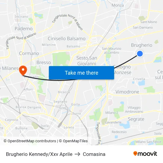 Brugherio Kennedy/Xxv Aprile to Comasina map