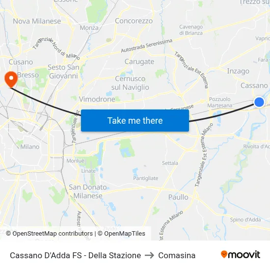 Cassano D'Adda FS - Della Stazione to Comasina map