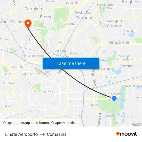 Linate Aeroporto to Comasina map