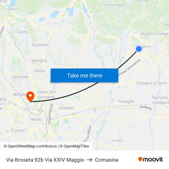 Via Broseta 92b Via XXIV Maggio to Comasina map