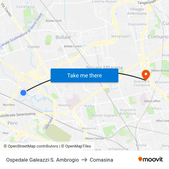 Ospedale Galeazzi-S. Ambrogio to Comasina map