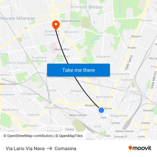 Via Lario Via Nava to Comasina map