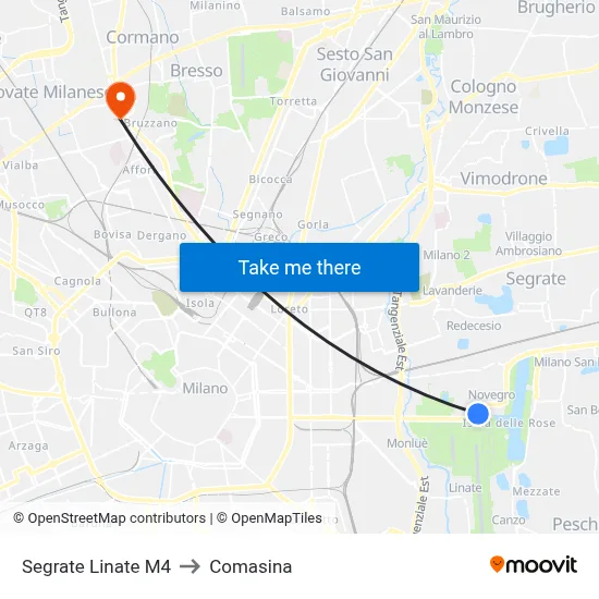 Segrate Linate M4 to Comasina map