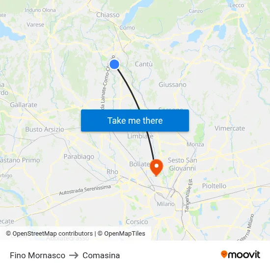 Fino Mornasco to Comasina map