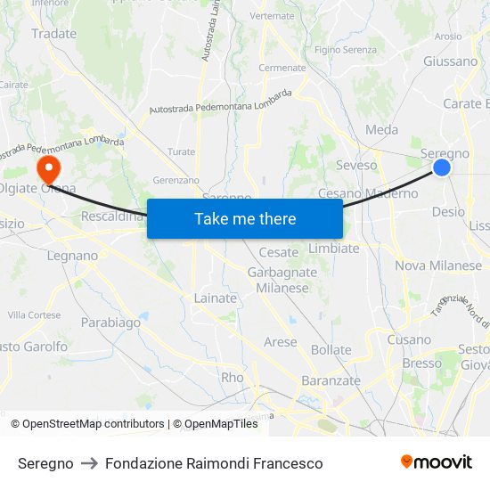 Seregno to Fondazione Raimondi Francesco map