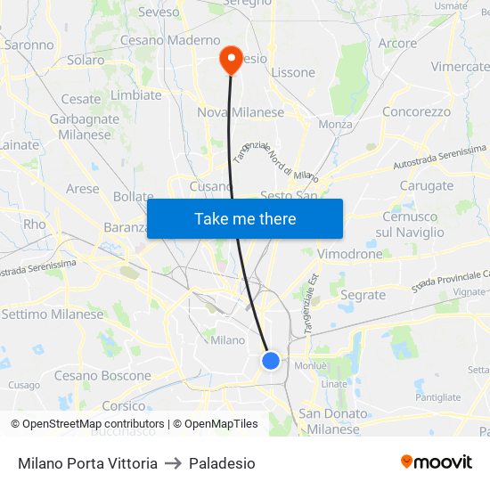 Milano Porta Vittoria to Paladesio map