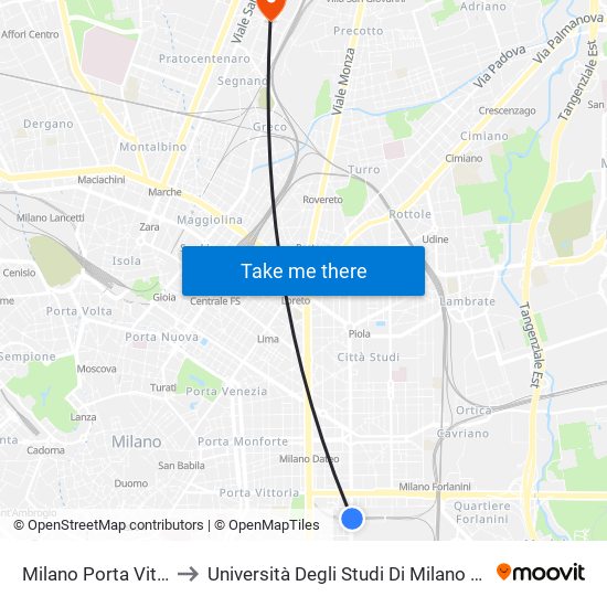 Milano Porta Vittoria to Università Degli Studi Di Milano Bicocca map
