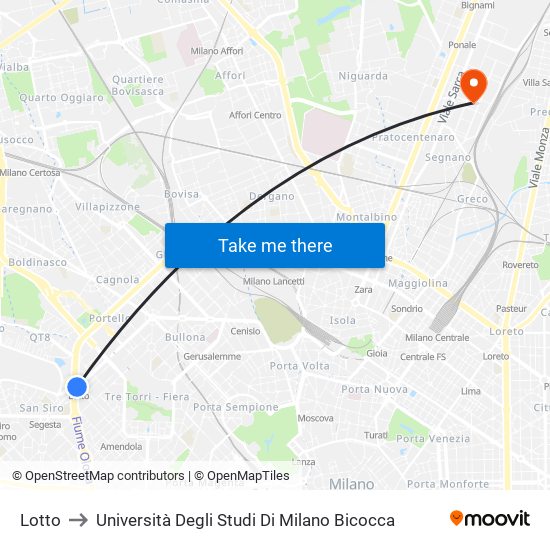 Lotto to Università Degli Studi Di Milano Bicocca map