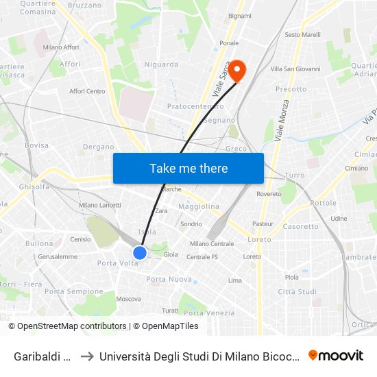 Garibaldi FS to Università Degli Studi Di Milano Bicocca map