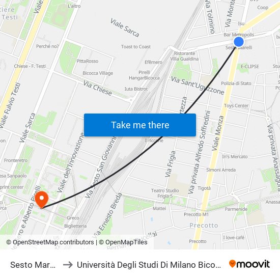 Sesto Marelli to Università Degli Studi Di Milano Bicocca map