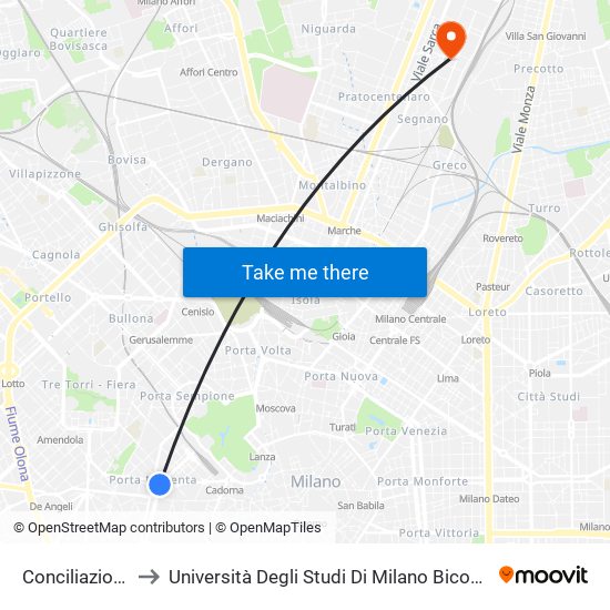 Conciliazione to Università Degli Studi Di Milano Bicocca map