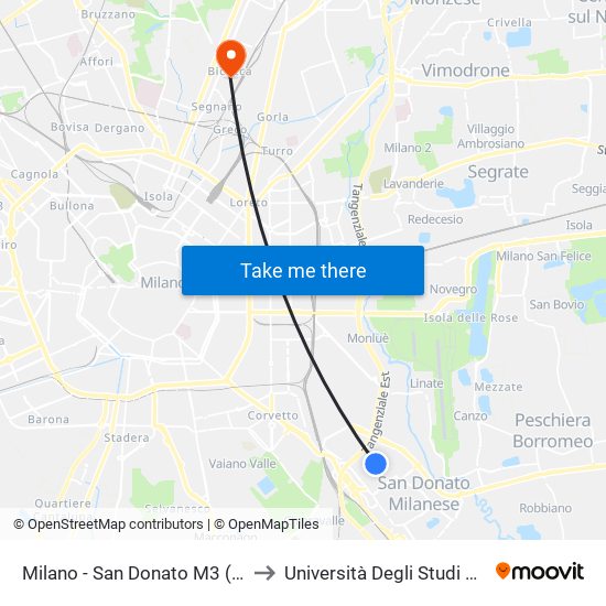 Milano - San Donato M3 (Corsia 2 - Stallo 2) to Università Degli Studi Di Milano Bicocca map