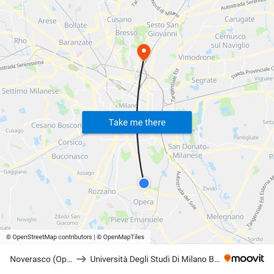 Noverasco (Opera) to Università Degli Studi Di Milano Bicocca map