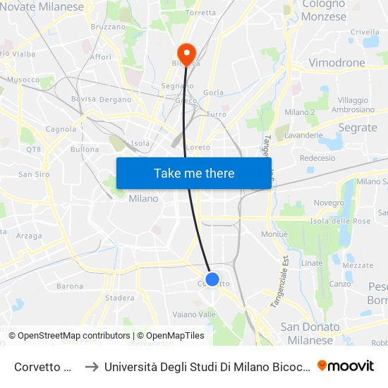 Corvetto M3 to Università Degli Studi Di Milano Bicocca map