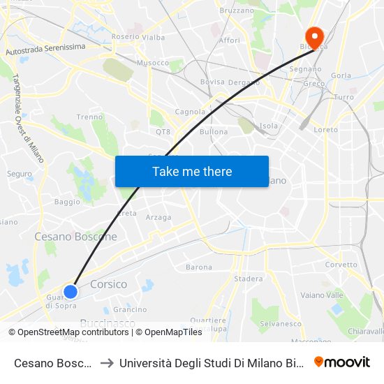 Cesano Boscone to Università Degli Studi Di Milano Bicocca map