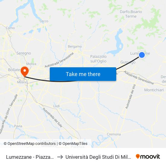 Lumezzane - Piazza Paolo VI to Università Degli Studi Di Milano Bicocca map