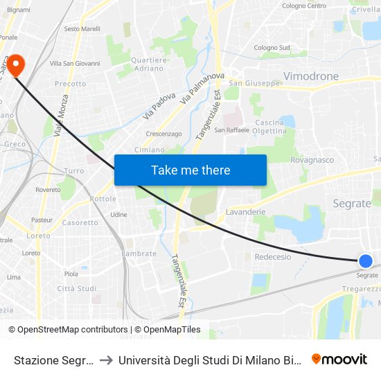 Stazione Segrate to Università Degli Studi Di Milano Bicocca map