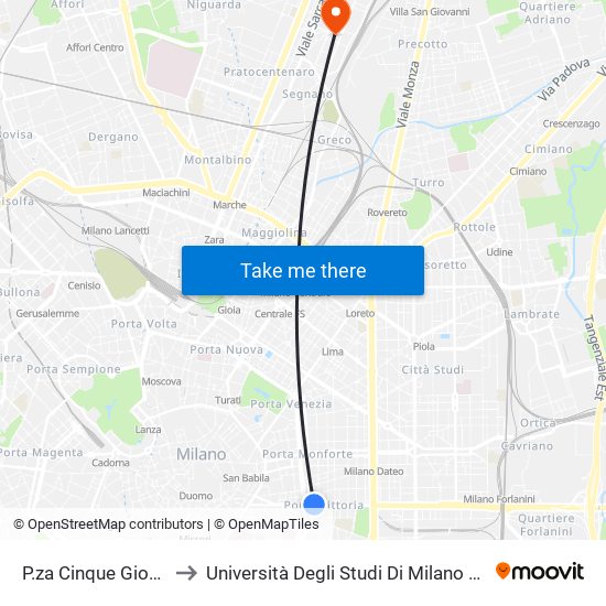 P.za Cinque Giornate to Università Degli Studi Di Milano Bicocca map