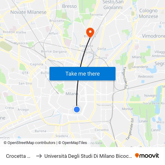 Crocetta M3 to Università Degli Studi Di Milano Bicocca map