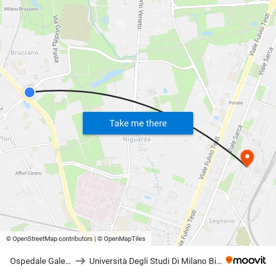 Ospedale Galeazzi to Università Degli Studi Di Milano Bicocca map