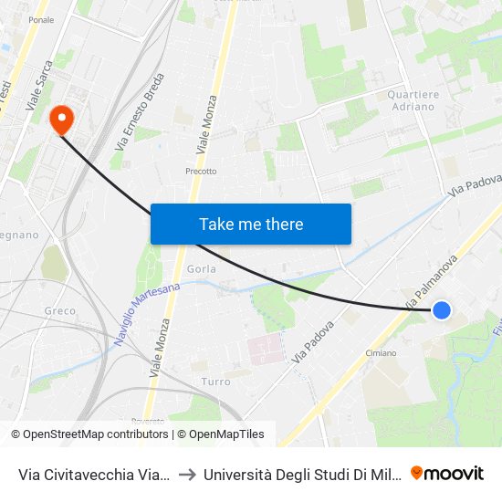 Via Civitavecchia Via Orbetello to Università Degli Studi Di Milano Bicocca map