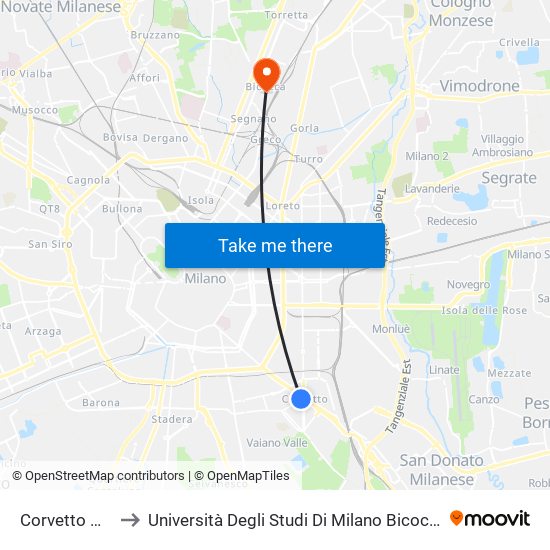 Corvetto M3 to Università Degli Studi Di Milano Bicocca map