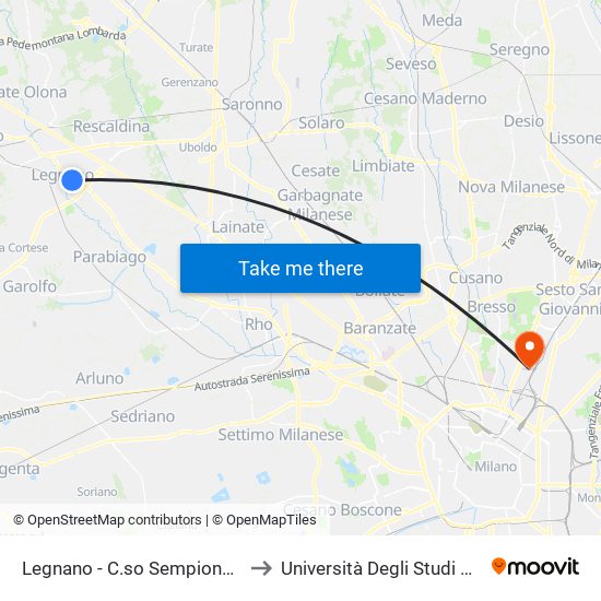 Legnano - C.so Sempione (Loc. Madonnina) to Università Degli Studi Di Milano Bicocca map