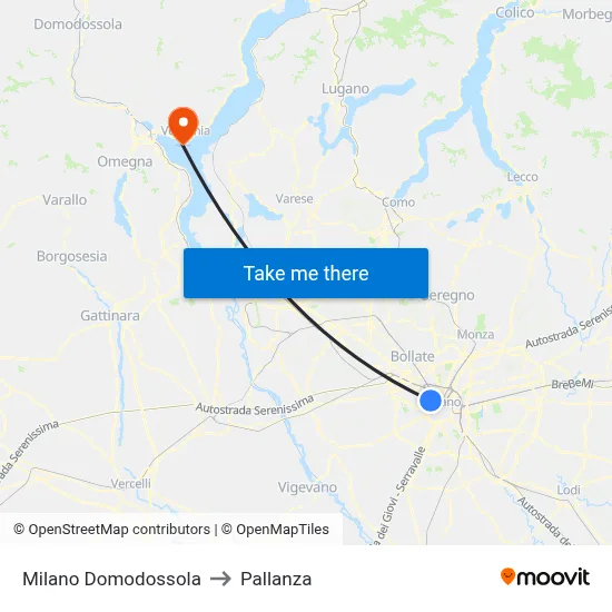 Milan Domodossola to Pallanza map