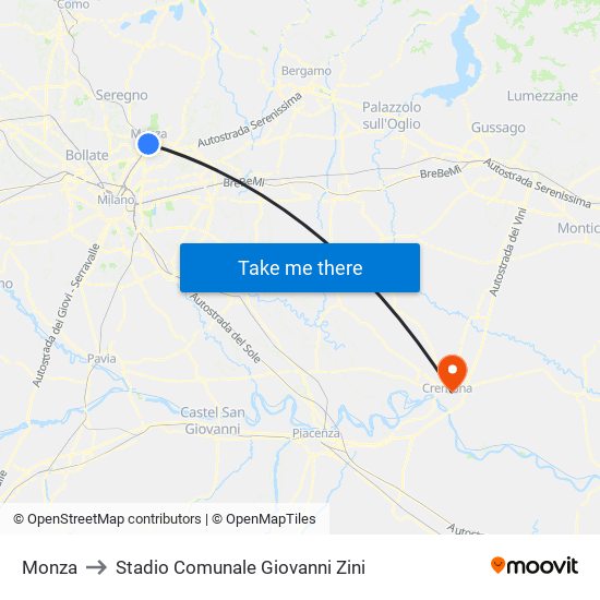 Monza to Stadio Comunale Giovanni Zini map