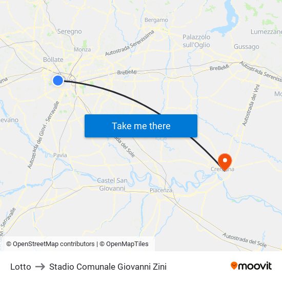 Lotto to Stadio Comunale Giovanni Zini map