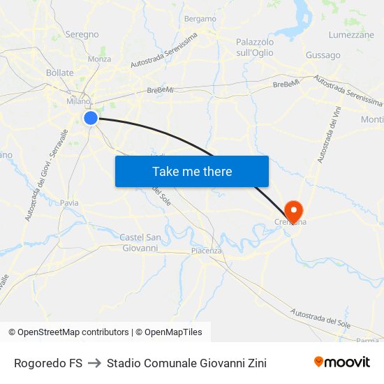 Rogoredo FS to Stadio Comunale Giovanni Zini map