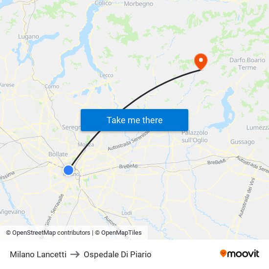 Milano Lancetti to Ospedale Di Piario map