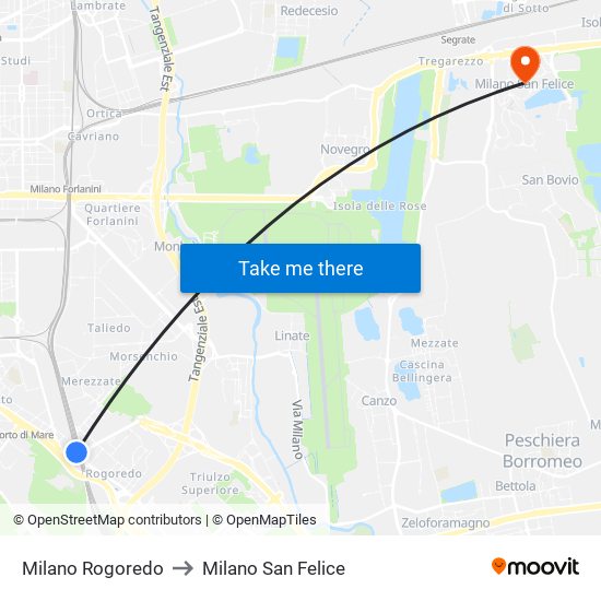 Milano Rogoredo to Milano San Felice map