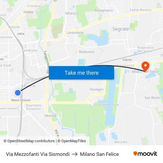 Via Mezzofanti Via Sismondi to Milano San Felice map