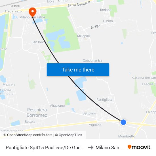 Pantigliate Sp415 Paullese/De Gasperi (Duepi) to Milano San Felice map