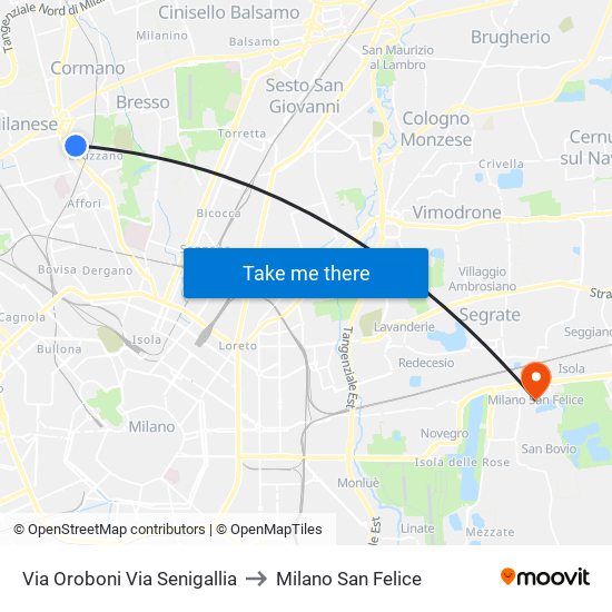 Via Oroboni Via Senigallia to Milano San Felice map
