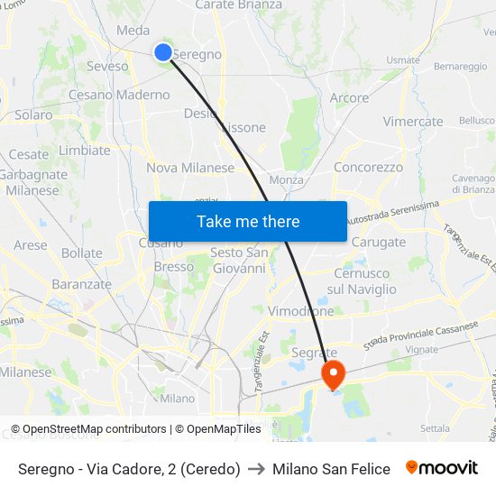 Seregno - Via Cadore, 2 (Ceredo) to Milano San Felice map