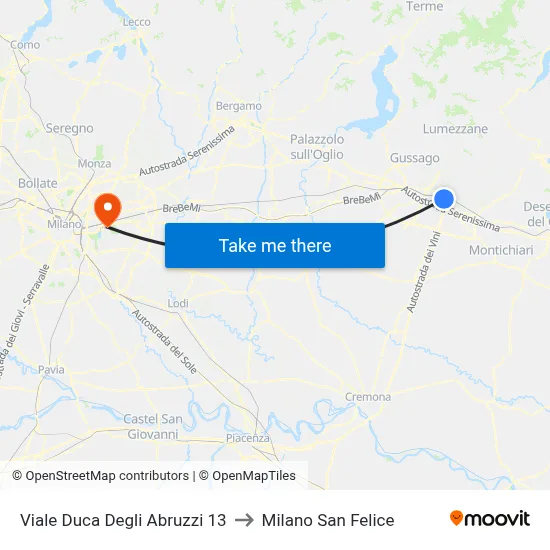 Viale Duca Degli Abruzzi 13 to Milano San Felice map