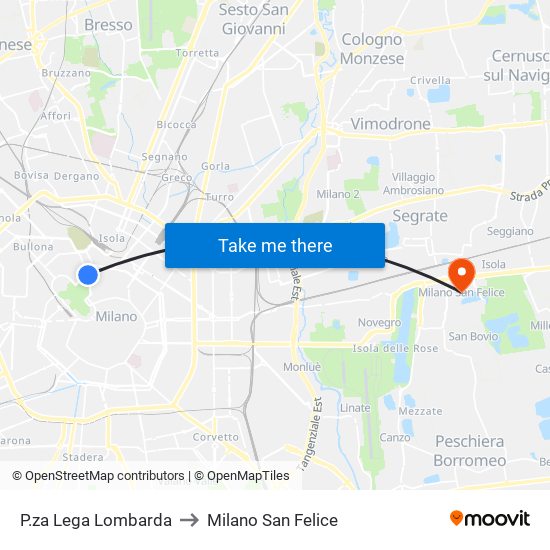 P.za Lega Lombarda to Milano San Felice map